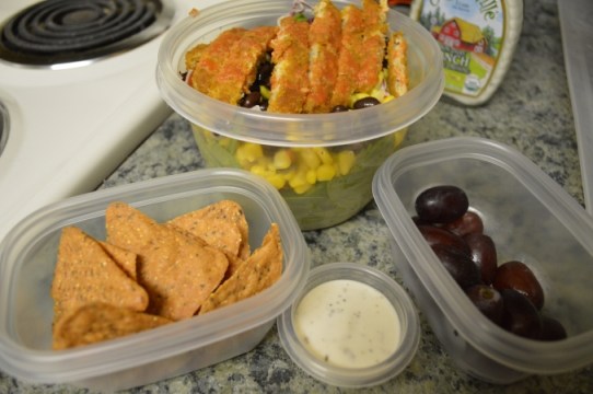 Santa Fe Chick'n Salad, Tortilla Chips, and Grapes